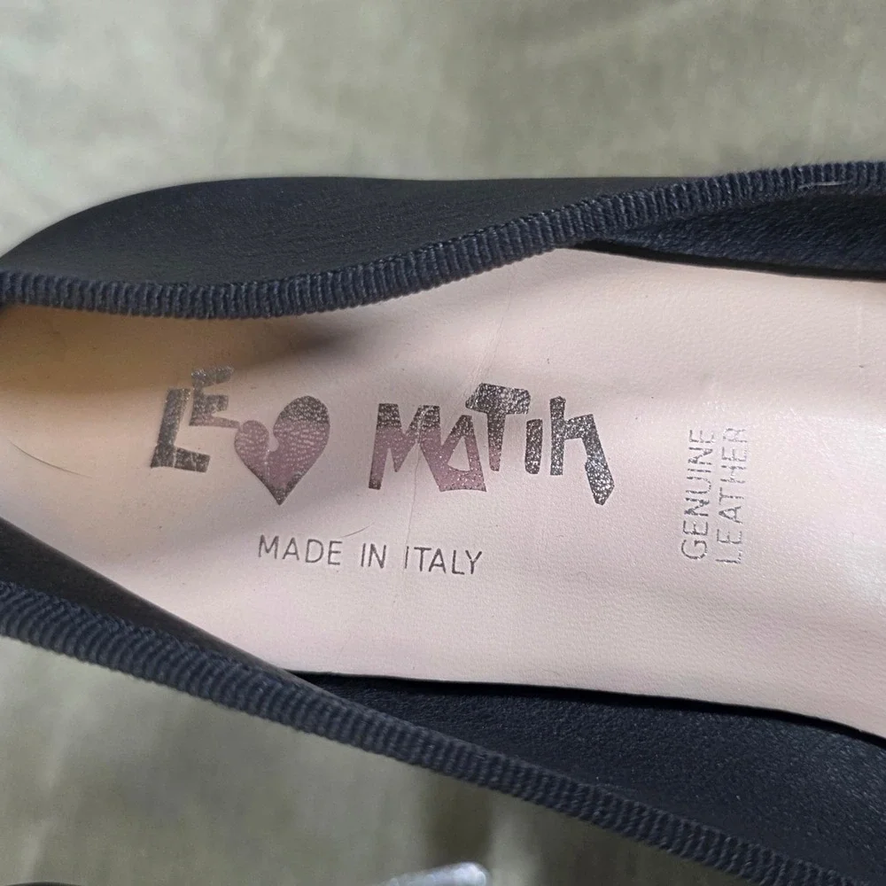 Le Matin Black Leather Pointed Toe Buckle Ballet Flats Made in Italy Womens 9